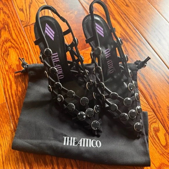 The Attico Embellished Black Suede Slingback Pumps - Picture 6 of 6